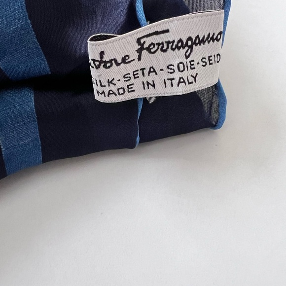 Salvatore Ferragamo Silk Scarf 60" X 16.5" Blue & Beige - Picture 10 of 10